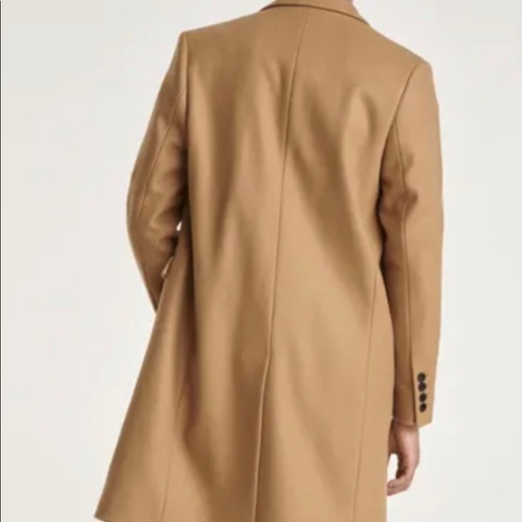 BEIGE STRAIGHT-CUT WOOL COAT LEATHER DETAIL - Picture 4 of 5